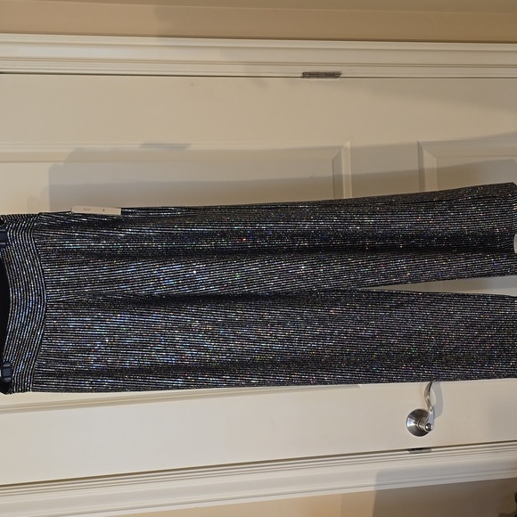 CLARA SUNWOO Pants - Clara Sunwoo Black and Silver Pants with Shimmering Texture Size Large